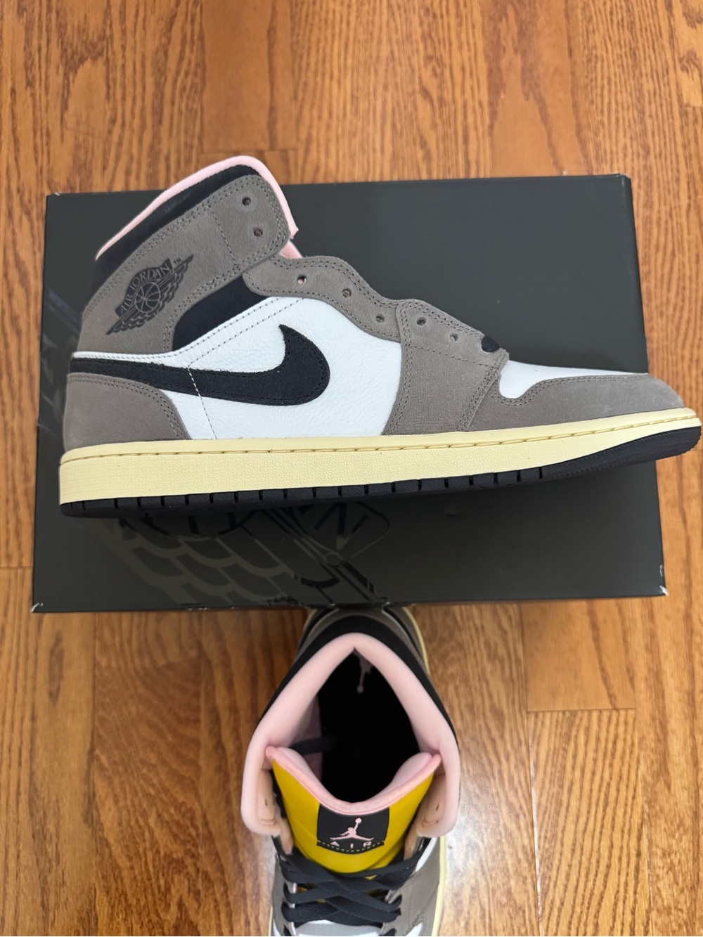 Jordan Men’s High-Top Sneakers - Gray White Black with Pink and Yellow Accents
